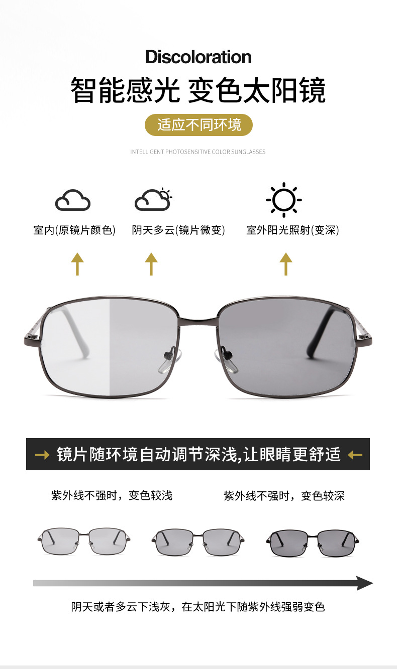 Smart Color-Changing Polarized Sunglasses Men's Square Driving Sunglasses Fishing UV-Proof Retro Glasses Smart Color-Changing Polarized Sunglasses Men's Square Driving Sunglasses Fishing UV-Proof Retro Glasses