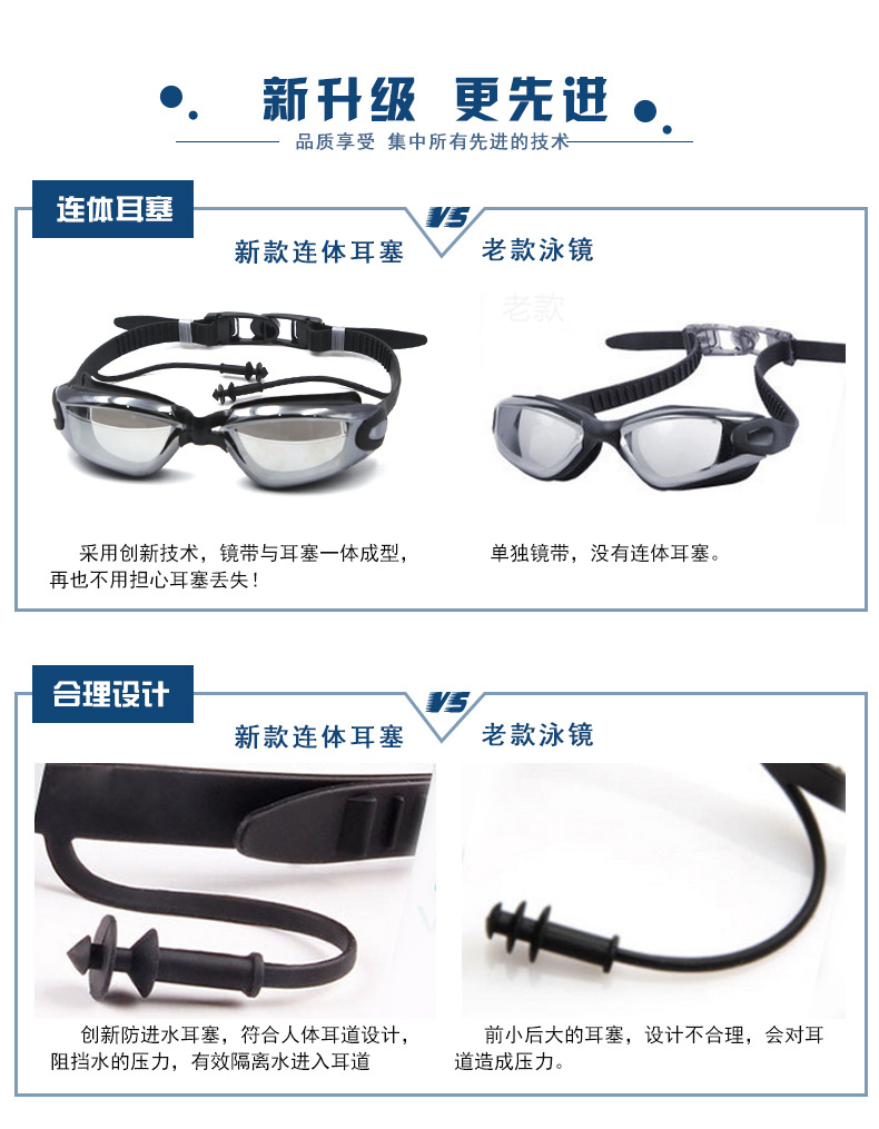 Manufacturer's new body with ear plugs electroplated swimming glasses adult swimming goggles high-definition anti-fog swimming equipment