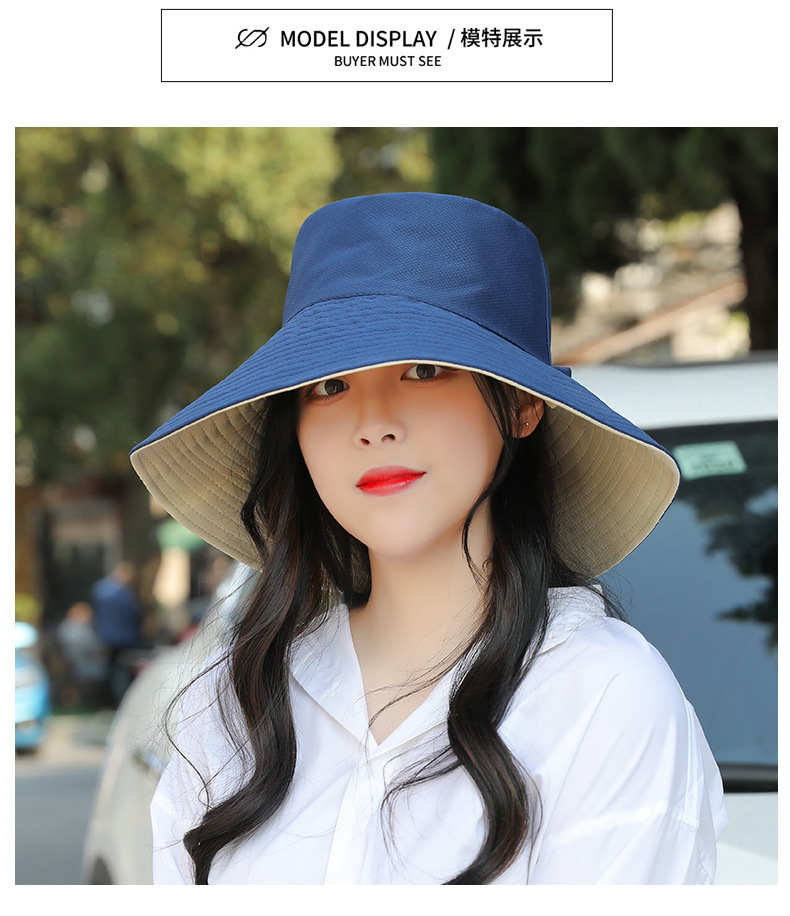 Hat Female Spring and Summer Outdoor Sun-Proof Bucket Hat Double-Sided with Big Brim UV Protection Foldable All-Matching Basin Hat