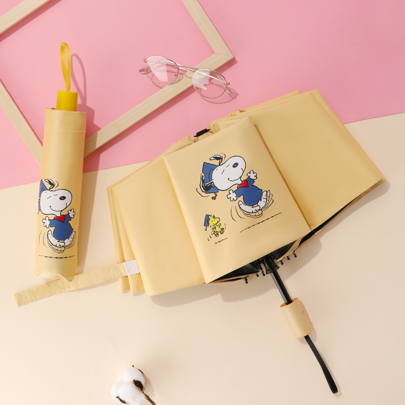 Automatic Umbrella Fresh Sun Umbrella Sunshade Snoopy Folding UV-Proof Black Glue Sunny and Rainy Dual-Use Advertising