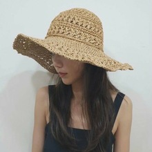 Sun Li Same Product Sun-Proof UV Japanese Paper Straw Hat Spring and Summer Foldable Bow Beach Bucket Hat Women