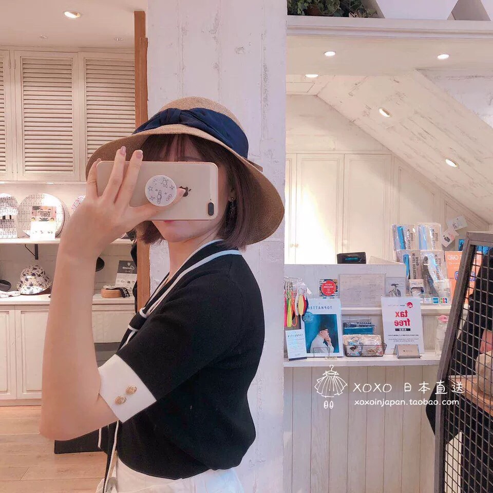 Sun Li Same Product Sun-Proof UV Japanese Paper Straw Hat Spring and Summer Foldable Bow Beach Bucket Hat Women