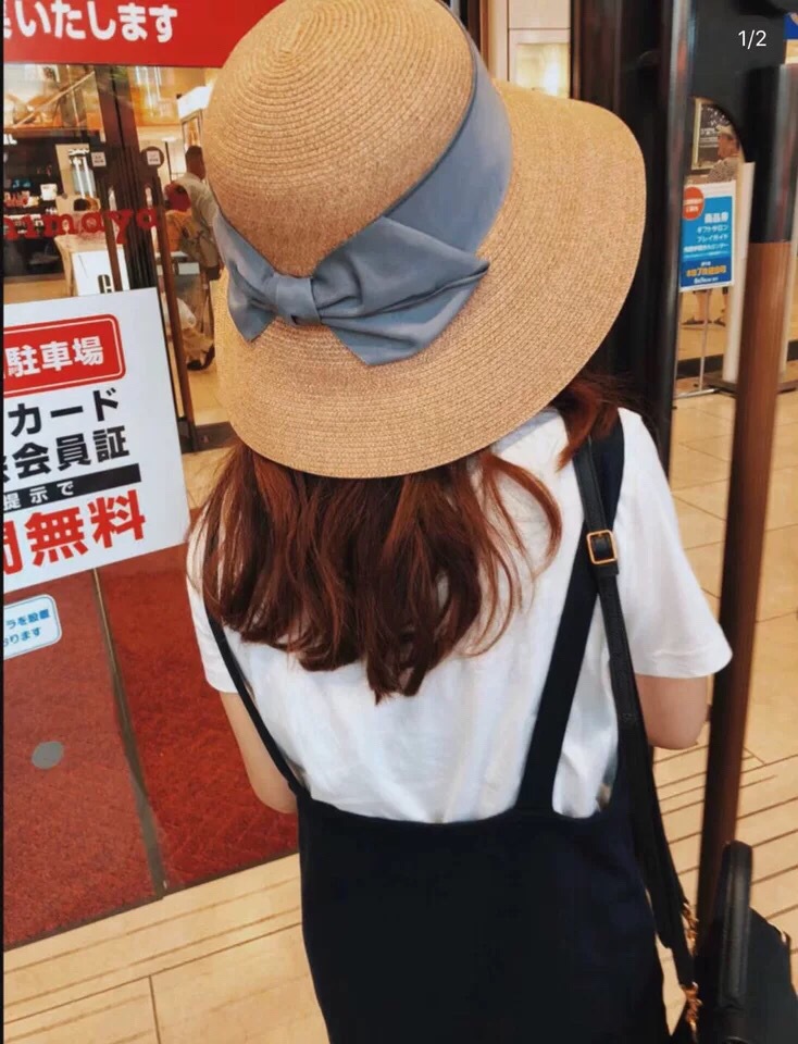 Sun Li Same Product Sun-Proof UV Japanese Paper Straw Hat Spring and Summer Foldable Bow Beach Bucket Hat Women