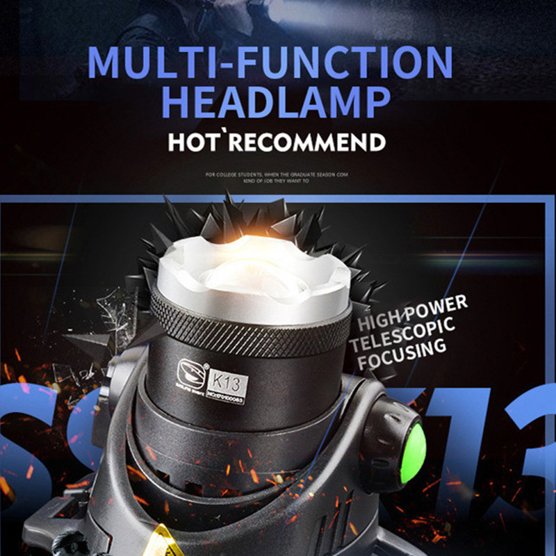 Headlight LED Outdoor T6 Telescopic Zoom LongRange Charging Focusing Strong Light Headwear Flashlight Hunting Fishing