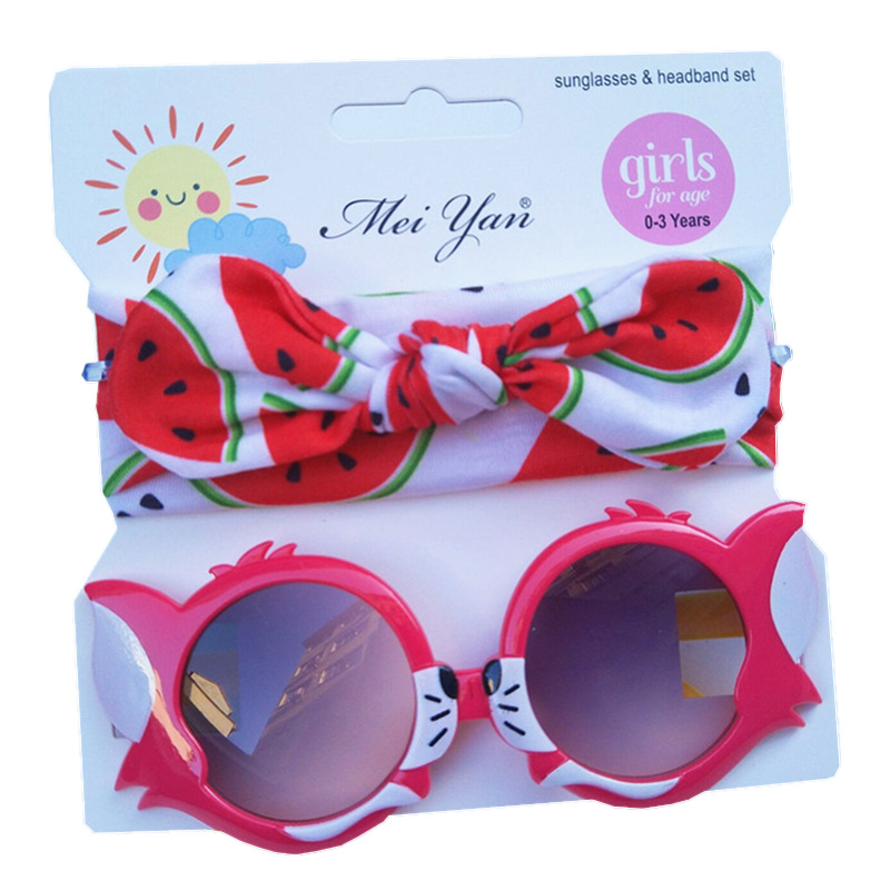 Children&#039;s Hair Band Sunglasses Set Kitty Cartoon Sunglasses Children Outdoor UV-Proof Sunglasses Wholesale