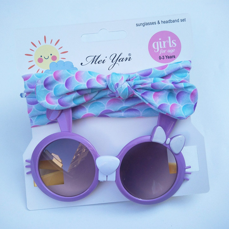 Children's Hair Band Sunglasses Set Kitty Cartoon Sunglasses Children Outdoor UV-Proof Sunglasses Wholesale Children's Hair Band Sunglasses Set Kitty Cartoon Sunglasses Children Outdoor UV-Proof Sunglasses Wholesale