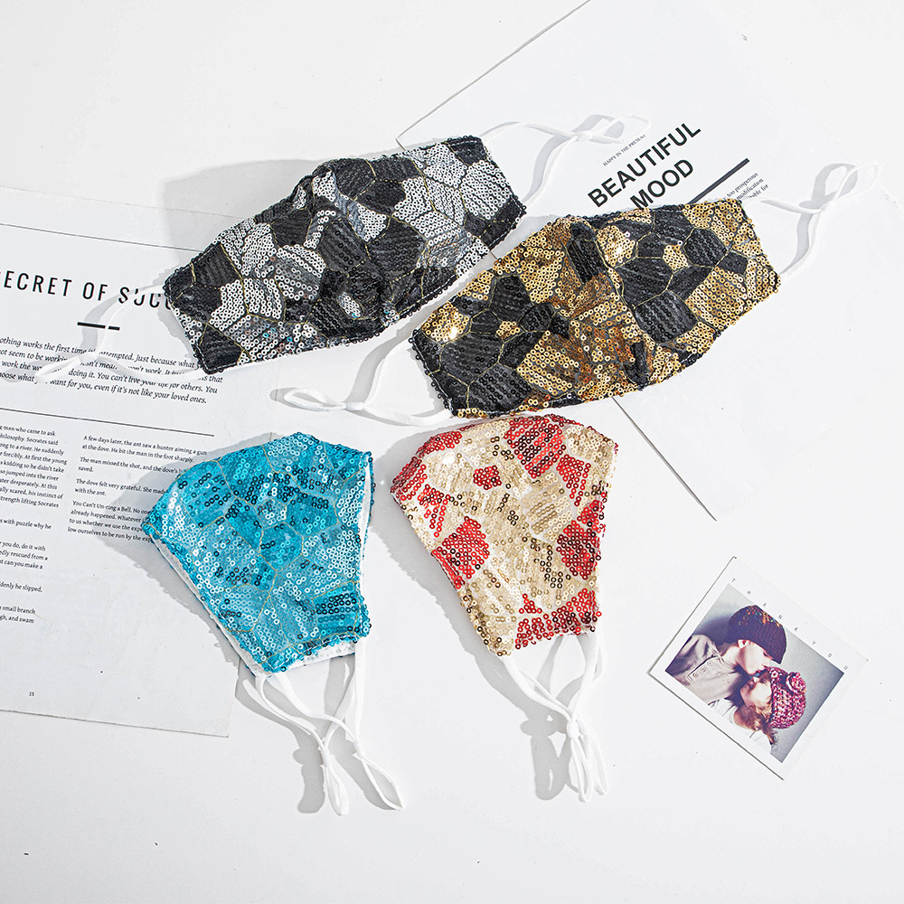 Sequin Double Layer Cloth Mask Fashion Dustproof and Sun Protection UV-Proof Mask