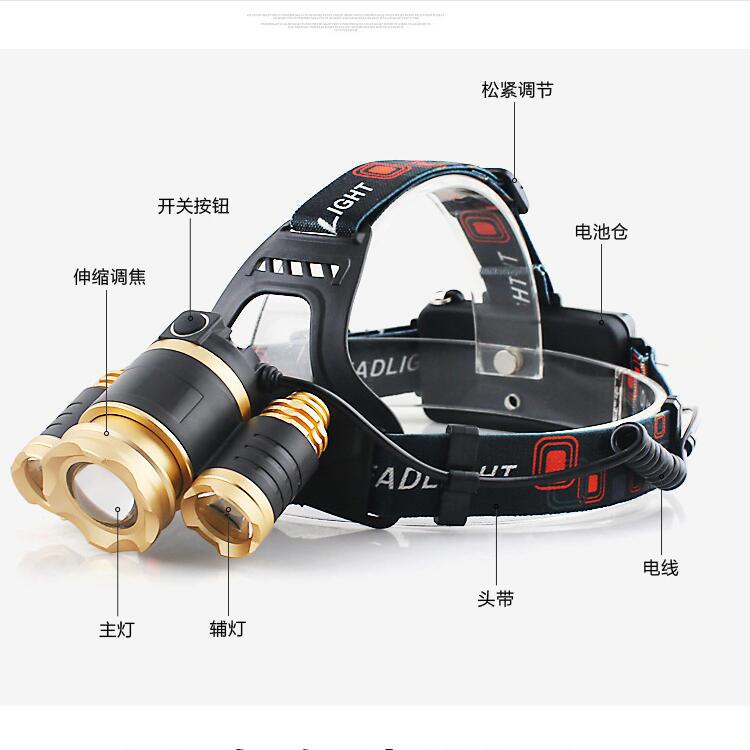 Outdoor T6 Lithium Battery Major Headlamp High Power Waterproof Aluminum Alloy Fishing Hunting Rechargeable Headlight