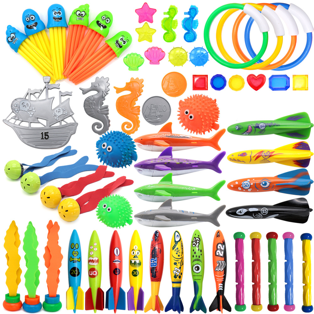 Cross-Border Amazon Water Diving Toys Children&#039;s Swimming Pool Treasure Hunting Diving Torpedo Water Ring Diamond Set Toys