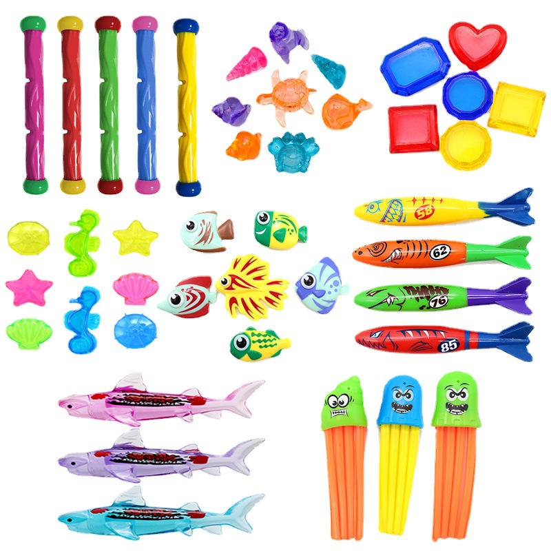 Cross-Border Amazon Water Diving Toys Children&#039;s Swimming Pool Treasure Hunting Diving Torpedo Water Ring Diamond Set Toys