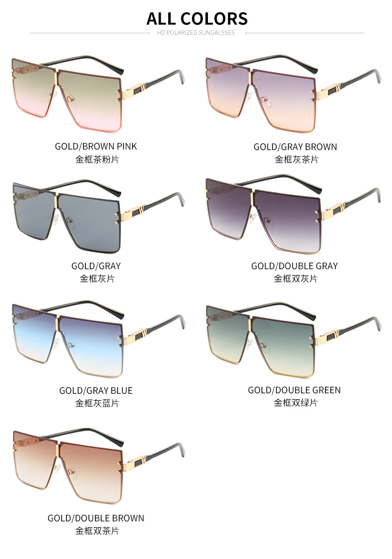 2022 Foreign Trade New Large Frame One-Piece Sun Glasses W Letter Sunglasses Men's Fashion UV-Proof Sunglasses