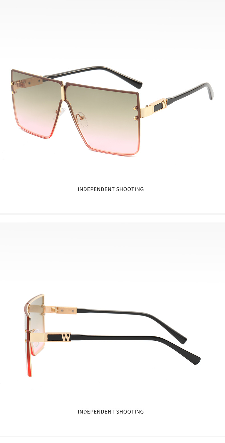 2022 Foreign Trade New Large Frame One-Piece Sun Glasses W Letter Sunglasses Men's Fashion UV-Proof Sunglasses