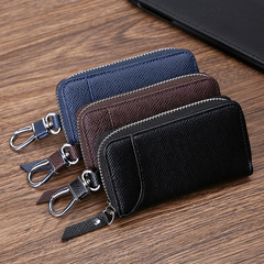 Retro Oil Wax Skin Car Key Case Foreign Trade Genuine Leather Double Zipper Multifunctional Car Key Case European and American Key Bag