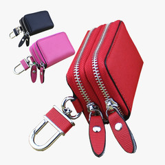 Retro Oil Wax Skin Car Key Case Foreign Trade Genuine Leather Double Zipper Multifunctional Car Key Case European and American Key Bag