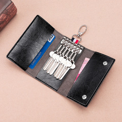 Retro Oil Wax Skin Car Key Case Foreign Trade Genuine Leather Double Zipper Multifunctional Car Key Case European and American Key Bag