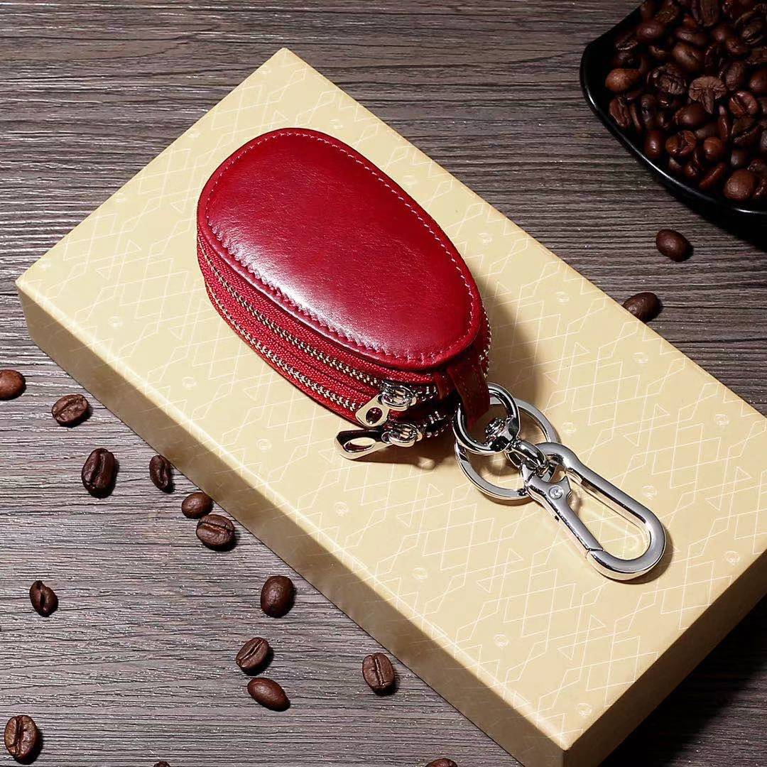 Retro Oil Wax Skin Car Key Case Foreign Trade Genuine Leather Double Zipper Multifunctional Car Key Case European and American Key Bag
