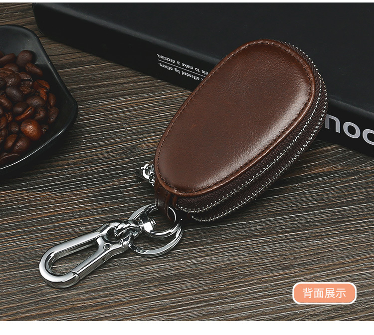 Retro Oil Wax Skin Car Key Case Foreign Trade Genuine Leather Double Zipper Multifunctional Car Key Case European and American Key Bag