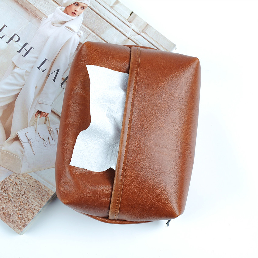 Factory Direct Sales Kraft Tissue Box Desk Restaurant Paper Extraction Box Home Car Oil Wax Cowhide Customizable Logo
