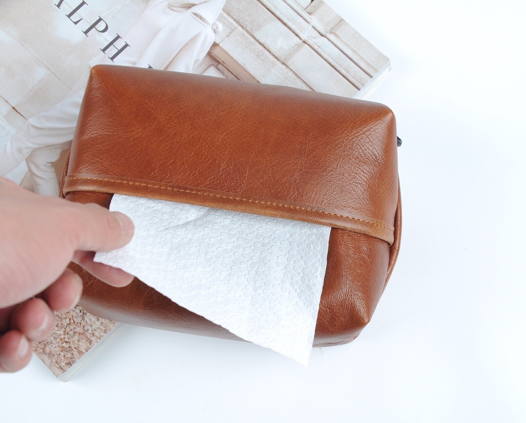 Factory Direct Sales Kraft Tissue Box Desk Restaurant Paper Extraction Box Home Car Oil Wax Cowhide Customizable Logo