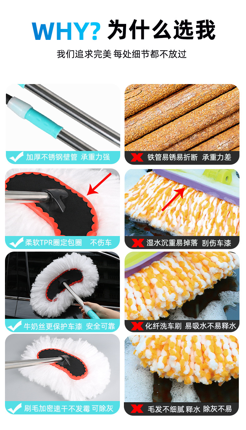 Car Supplies Retractable Nano Fiber Wax Mop Dust Removal Car Duster Car Mop Car Brush Car Wash Cleaning Tools