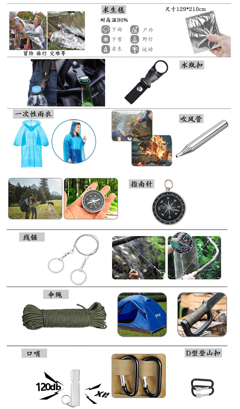 Outdoor Survival Tool Camping Survival Multifunctional Equipment EDC Tactical Kit Travel SOS Emergency Supplies Outdoor Survival Tool Camping Survival Multifunctional Equipment EDC Tactical Kit Travel SOS Emergency Supplies