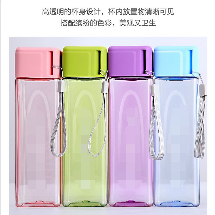 Logo square cup plastic milk tea cup storage simple English student couple portable sports cup advertisement