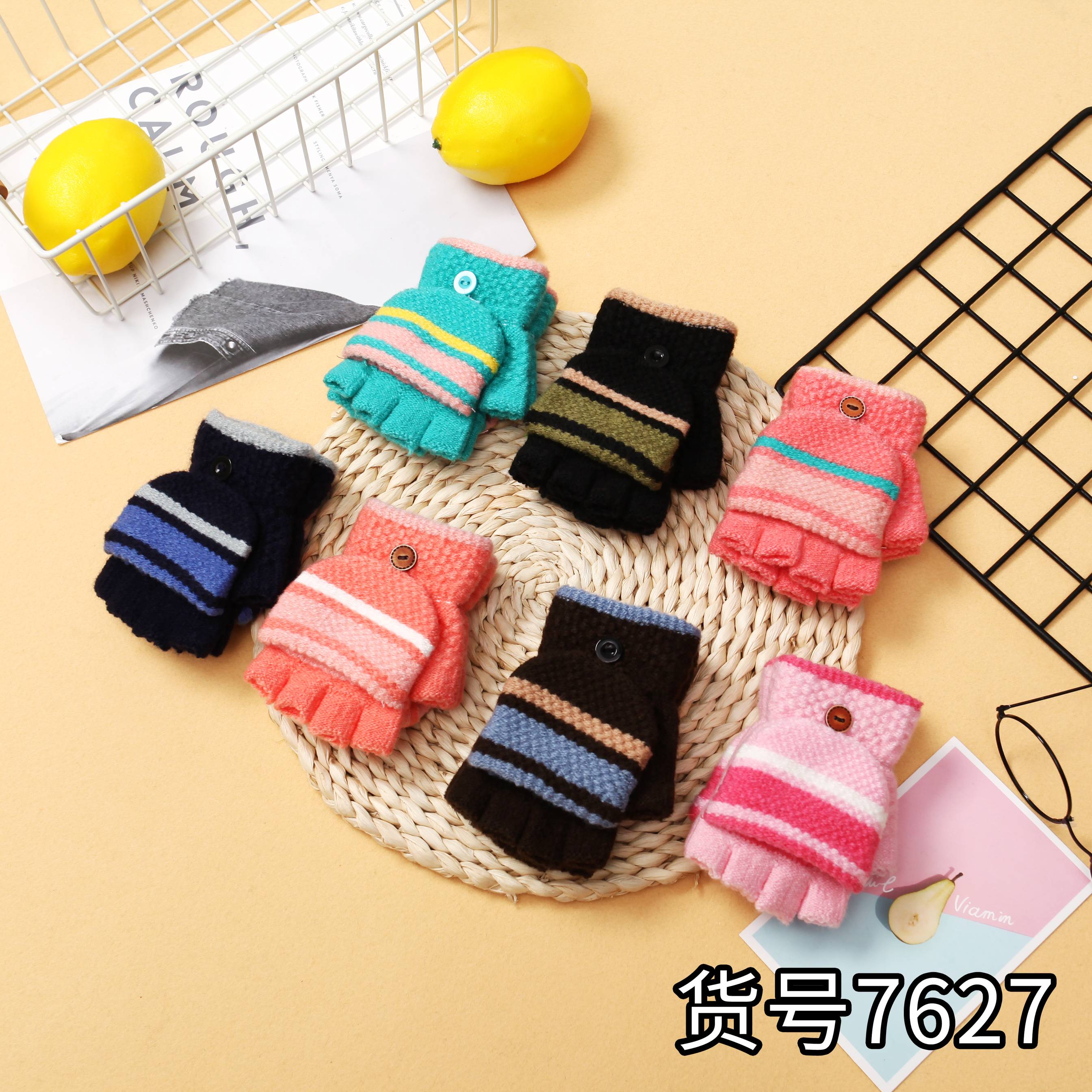 Fiber-fingered gloves half-finger flip gloves knit warm gloves manufacturers direct new cartoon