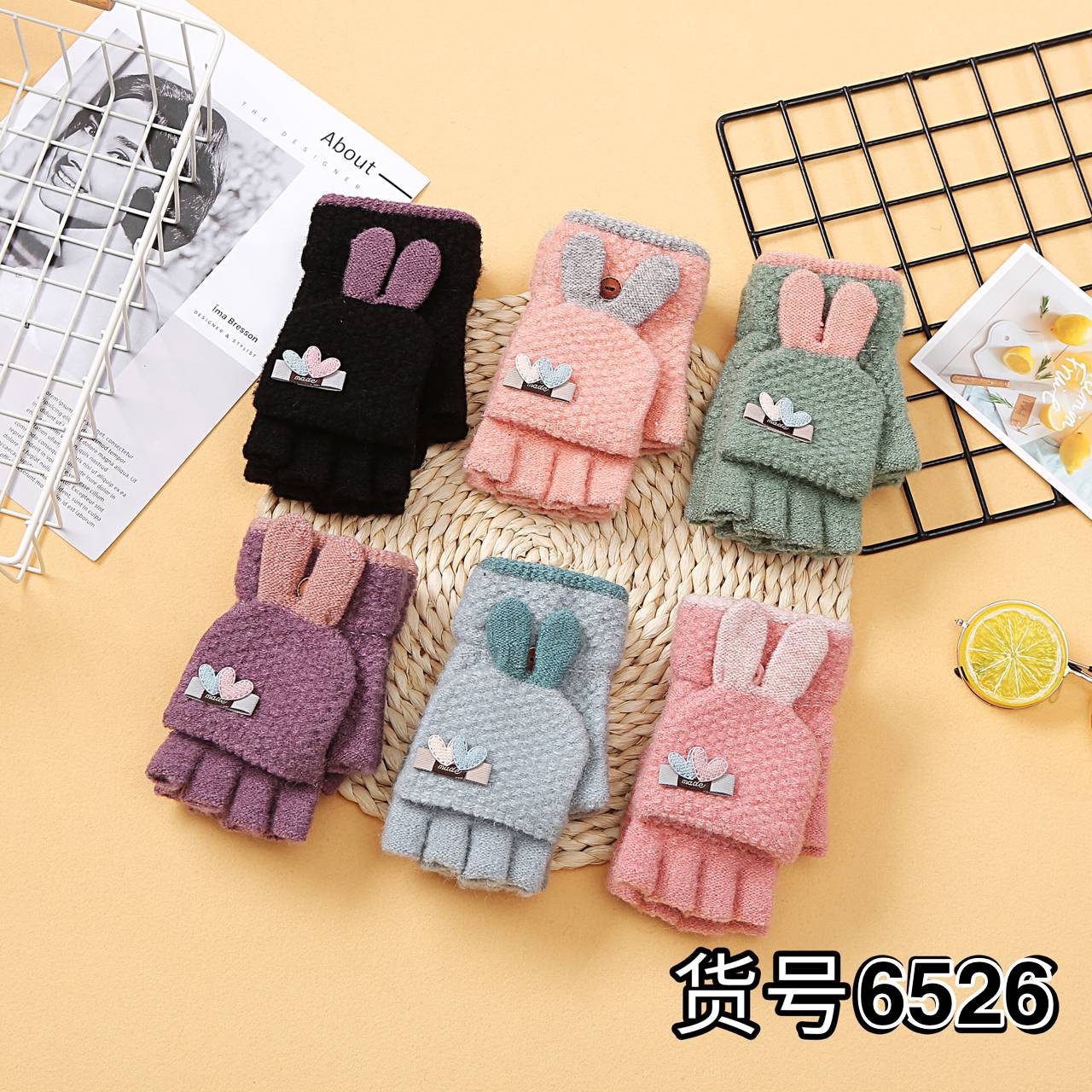 Fiber-finger gloves half-finger children&#039;s knitted gloves cartoon children&#039;s lovely gloves manufacturers direct sales