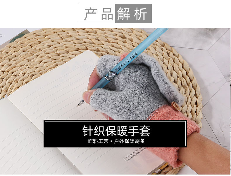 New Women's Winter Fleece-Lined Warm Gloves Flip Gloves Cartoon Cute Touch Screen Open Finger Half-Finger Riding Gloves