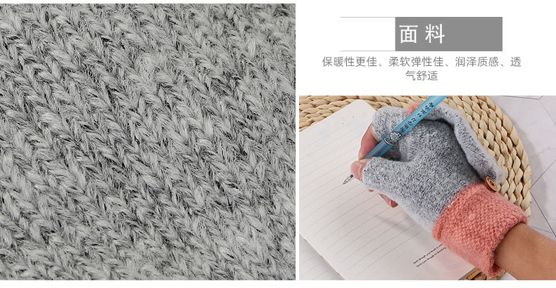 New Women's Winter Fleece-Lined Warm Gloves Flip Gloves Cartoon Cute Touch Screen Open Finger Half-Finger Riding Gloves