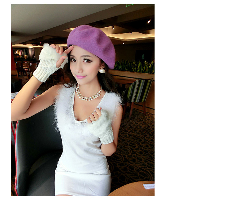 Korean cute diamond winter warm faux rabbit fur knitted wool padded half-finger gloves Q Korean cute diamond winter warm faux rabbit fur knitted wool padded half-finger gloves Q