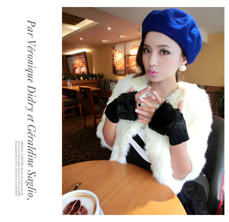 Korean cute diamond winter warm faux rabbit fur knitted wool padded half-finger gloves Q Korean cute diamond winter warm faux rabbit fur knitted wool padded half-finger gloves Q