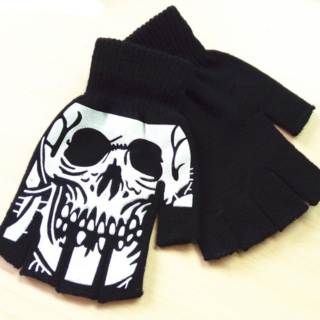 Spring and Summer thin color half-finger gloves personality skeleton and women work magic dew finger warm gloves wholesale