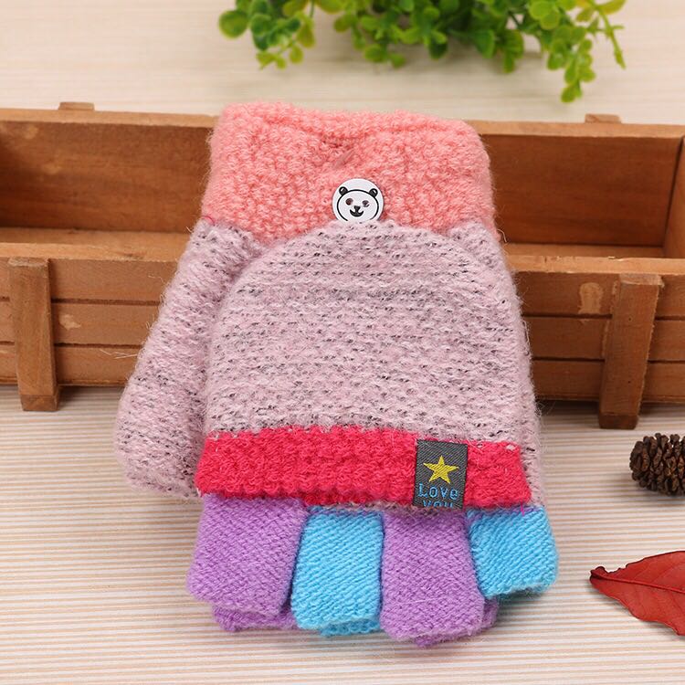 Autumn winter children's gloves half-finger flip to keep warm children primary school write baby boy girl fingerless gloves