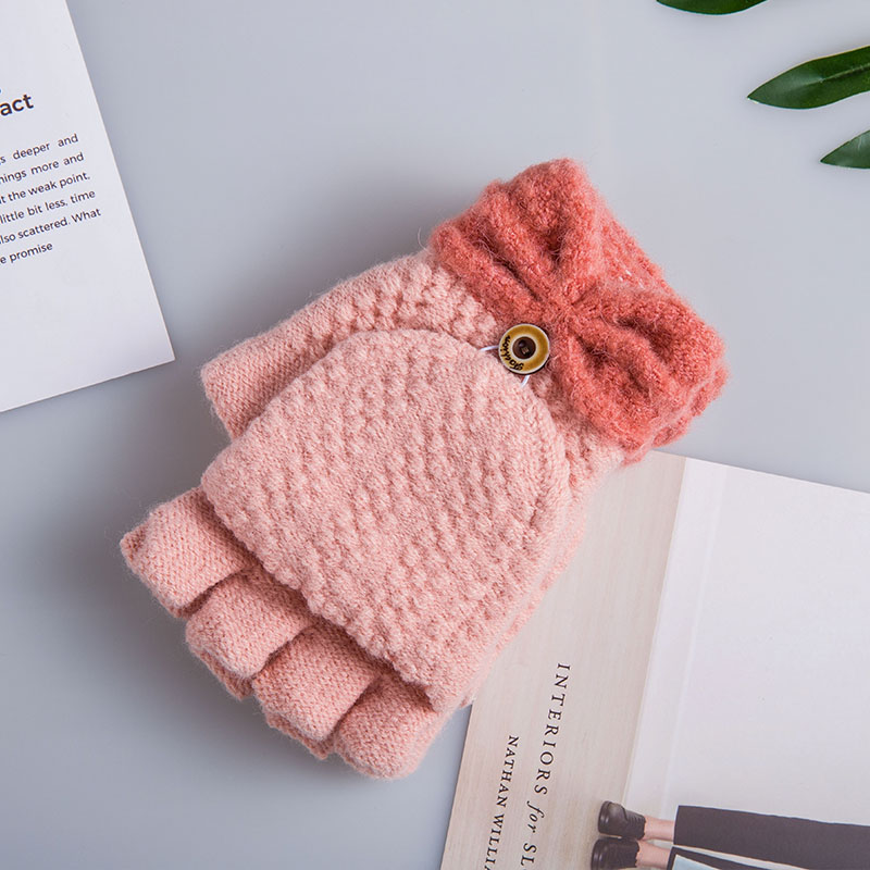 Gloves flip bow-tie Korean version of warm gloves half-finger gloves manufacturers direct