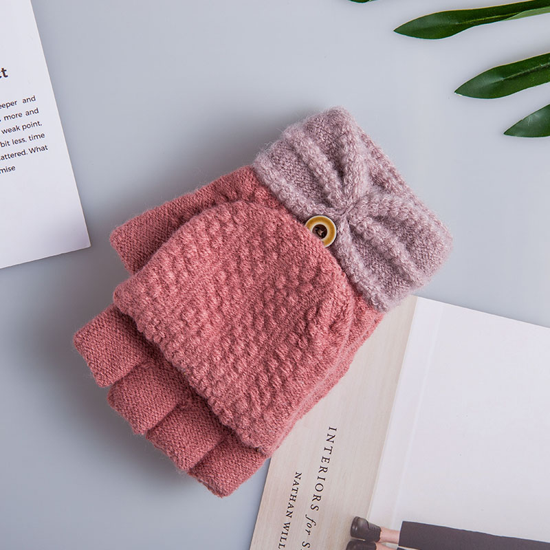 Gloves flip bow-tie Korean version of warm gloves half-finger gloves manufacturers direct Gloves flip bow-tie Korean version of warm gloves half-finger gloves manufacturers direct