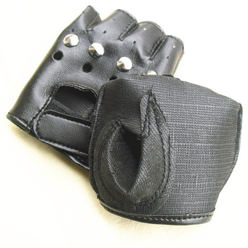 A: Children&#039;s leather gloves White Children&#039;s half-finger show stage gloves street break dancing gloves