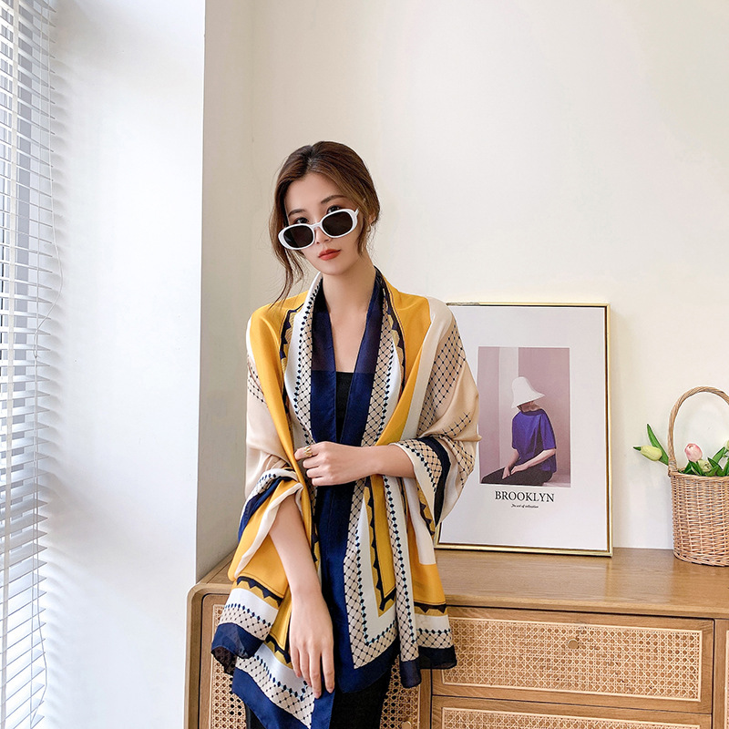 Large Silk Scarf Women's Summer Gift Beach Towel Sunscreen Scarf New Silk Satin Emulation Silk Scarf Sunshade Shawl Scarf Large Silk Scarf Women's Summer Gift Beach Towel Sunscreen Scarf New Silk Satin Emulation Silk Scarf Sunshade Shawl Scarf
