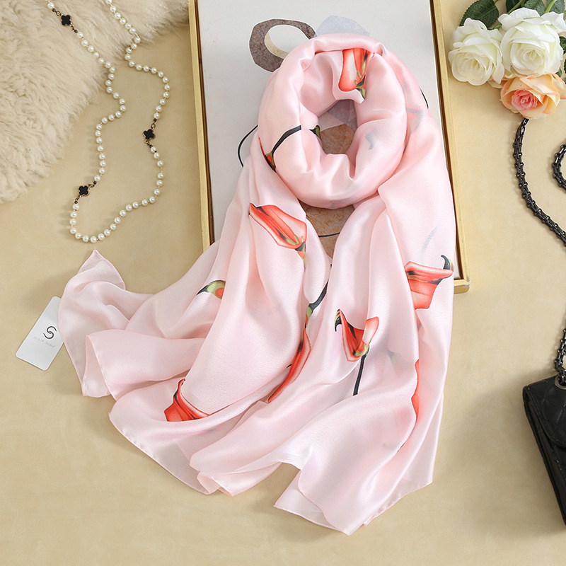 Large Silk Scarf Women's Summer Gift Beach Towel Sunscreen Scarf New Silk Satin Emulation Silk Scarf Sunshade Shawl Scarf Large Silk Scarf Women's Summer Gift Beach Towel Sunscreen Scarf New Silk Satin Emulation Silk Scarf Sunshade Shawl Scarf