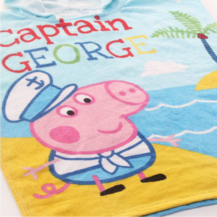 Korean Cartoon Piggy Children's Pullover Bathrobe Super Soft Absorbent Printed Cut Velvet Beach Towel Pure Cotton Towel Material Bath Towel