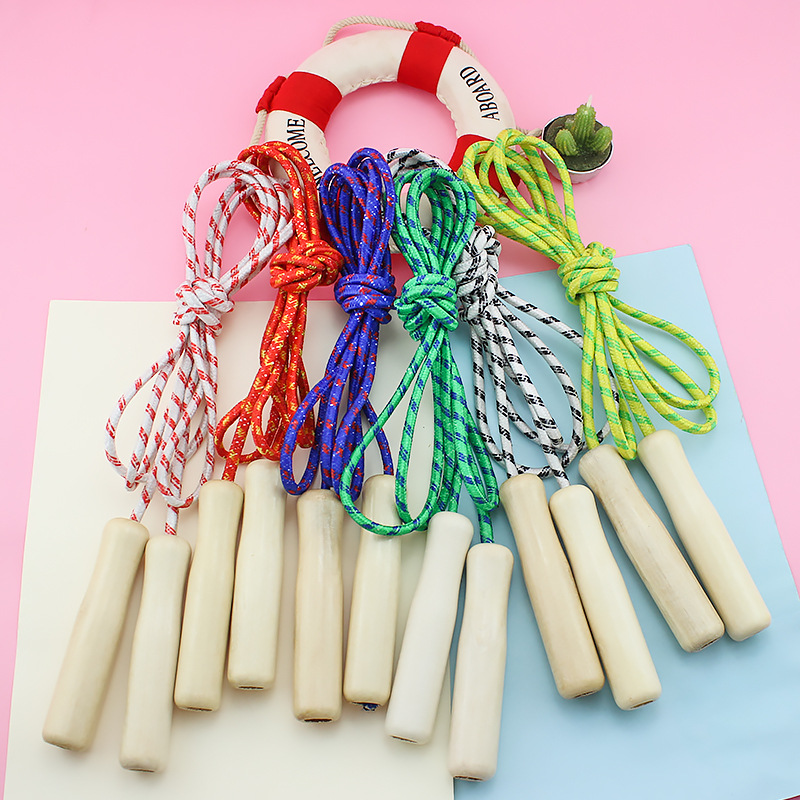 Factory Direct Sales Wooden Handle Skipping Rope Children&#039;s Sports Leisure Toys Student Sports Supplies Nylon Skipping Rope with Wooden Handle