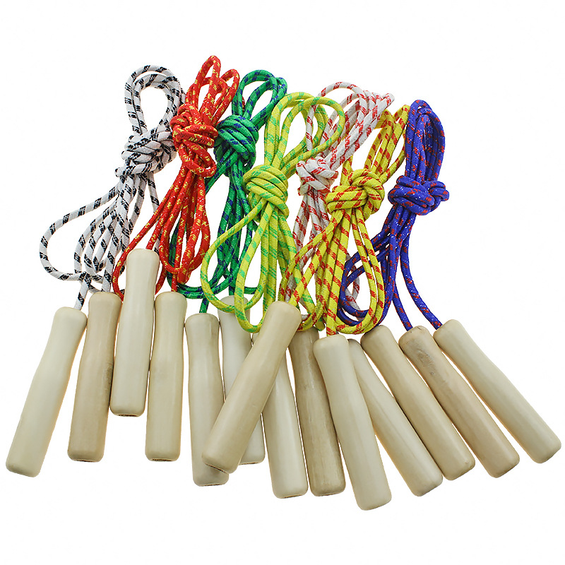 Factory Direct Sales Wooden Handle Skipping Rope Children&#039;s Sports Leisure Toys Student Sports Supplies Nylon Skipping Rope with Wooden Handle
