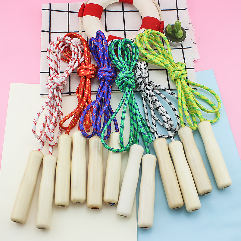 Factory Direct Sales Wooden Handle Skipping Rope Children&#039;s Sports Leisure Toys Student Sports Supplies Nylon Skipping Rope with Wooden Handle
