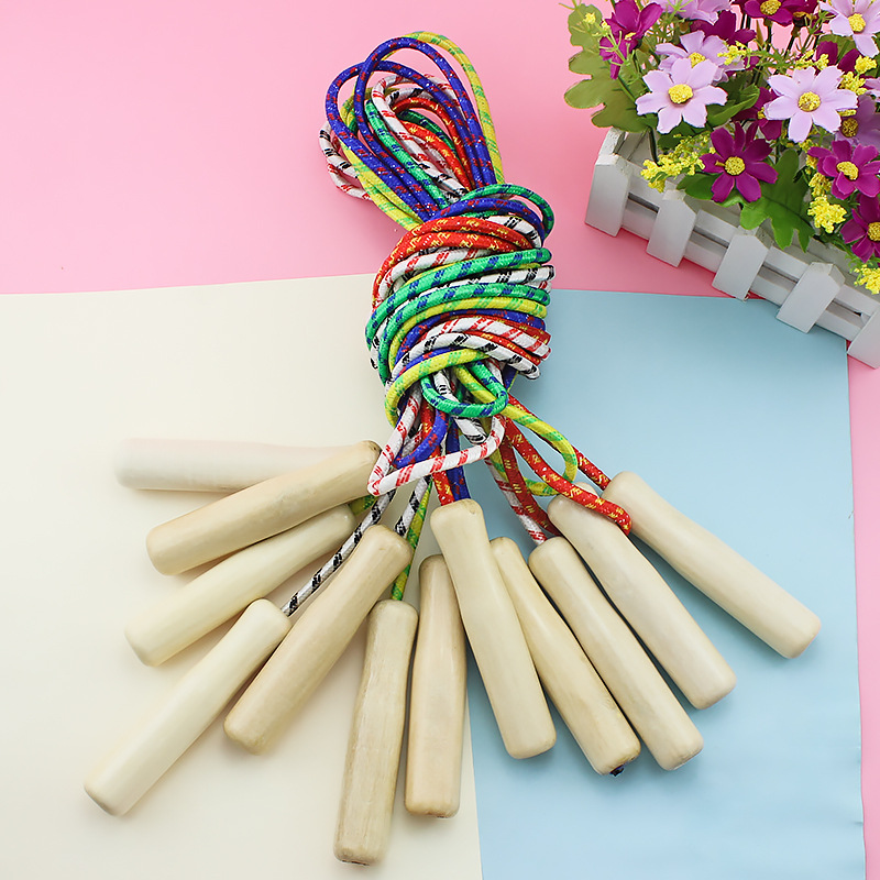 Factory Direct Sales Wooden Handle Skipping Rope Children&#039;s Sports Leisure Toys Student Sports Supplies Nylon Skipping Rope with Wooden Handle