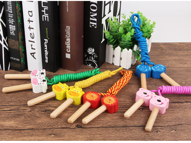 Cartoon Children's Wooden Skipping Rope Primary School Kindergarten Children Skipping Rope Fitness Baby Animal Skipping Rope Outdoor
