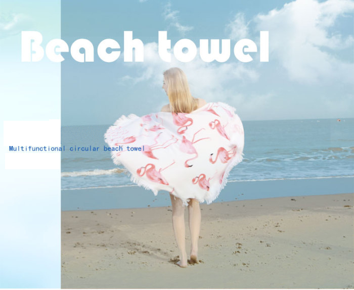 Active Printing Crane Round Beach Towel Microfiber Blanket with Tassel Yoga Mat