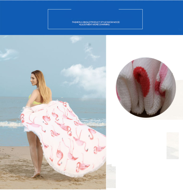 Active Printing Crane Round Beach Towel Microfiber Blanket with Tassel Yoga Mat