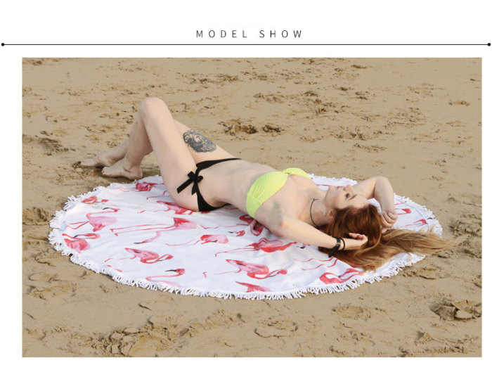 Active Printing Crane Round Beach Towel Microfiber Blanket with Tassel Yoga Mat