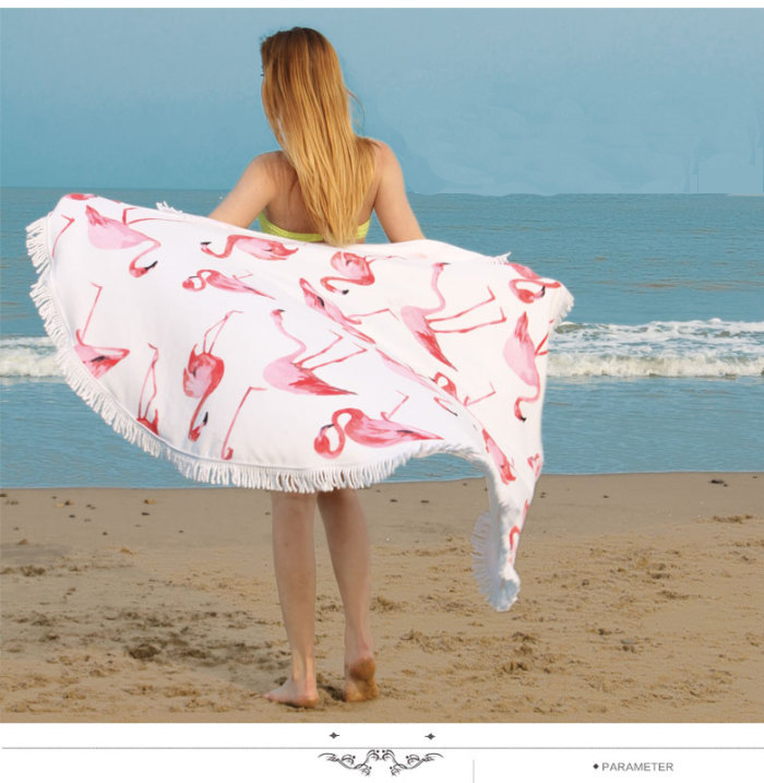 Active Printing Crane Round Beach Towel Microfiber Blanket with Tassel Yoga Mat