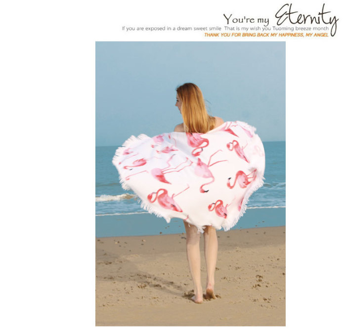 Active Printing Crane Round Beach Towel Microfiber Blanket with Tassel Yoga Mat